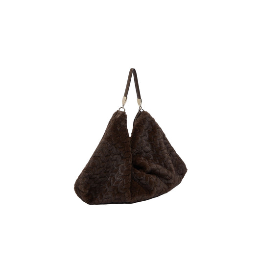 Borsa grande Donna in pelliccia marrone con charms