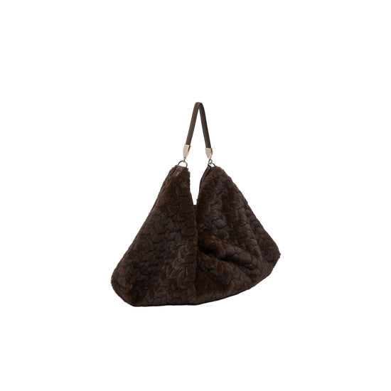 Borsa grande Donna in pelliccia marrone con charms