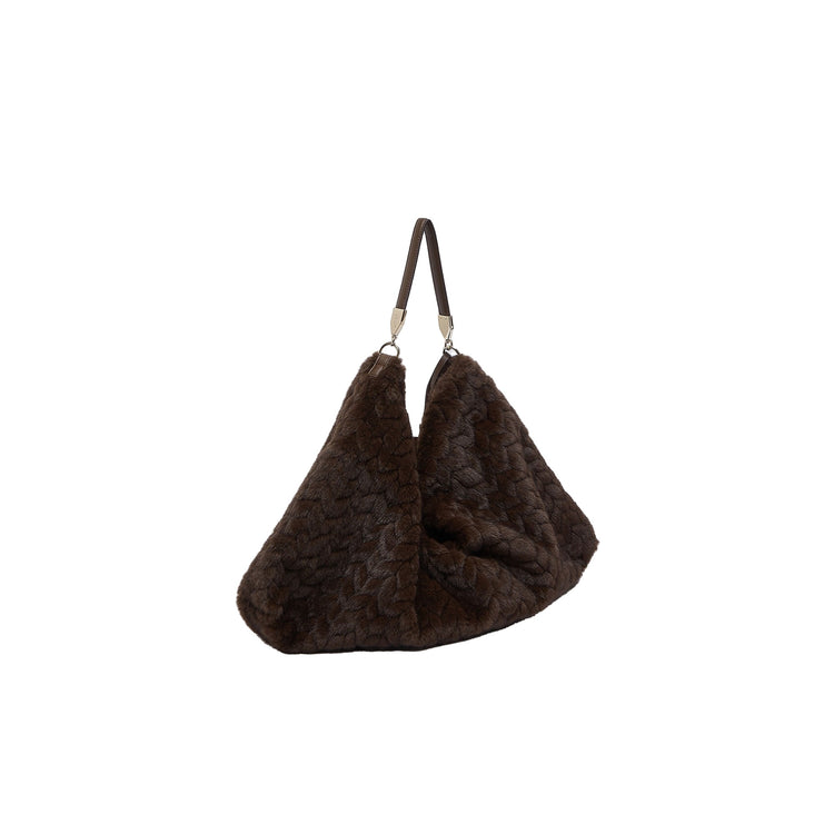 Borsa grande Donna in pelliccia marrone con charms