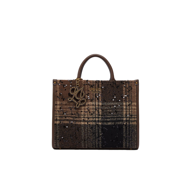 Borsa media Donna check con paillettes marrone