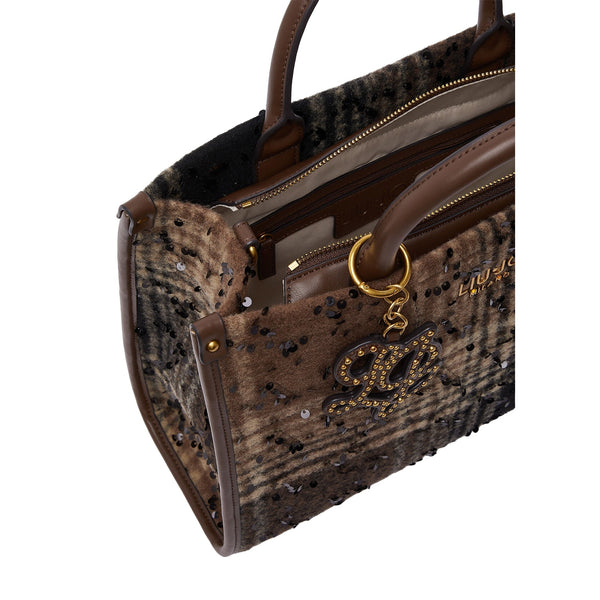 Borsa media Donna check con paillettes marrone dettaglio