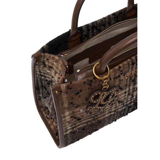 Borsa media Donna check con paillettes marrone dettaglio
