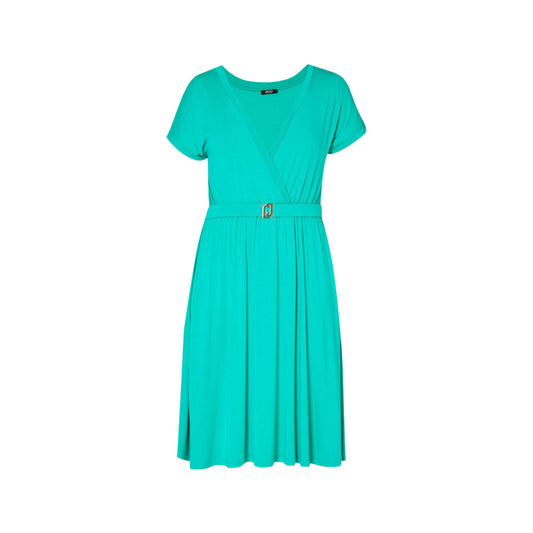 Abito Corto Donna in Jersey con cintura Verde