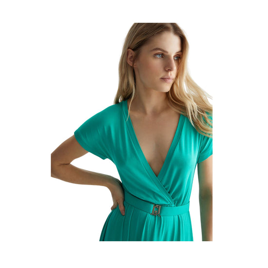 Dettaglio Abito Corto Donna in Jersey con cintura Verde