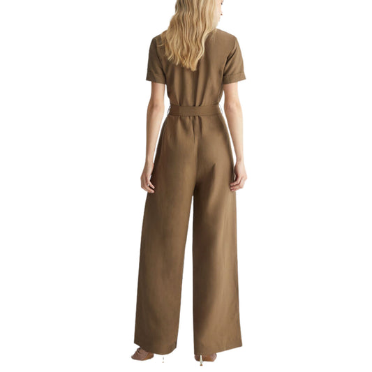 Women's dress in linen blend with lapel collar