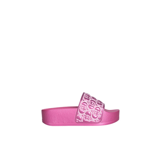 Ciabatte platform da donna con effetto laminato fucsia