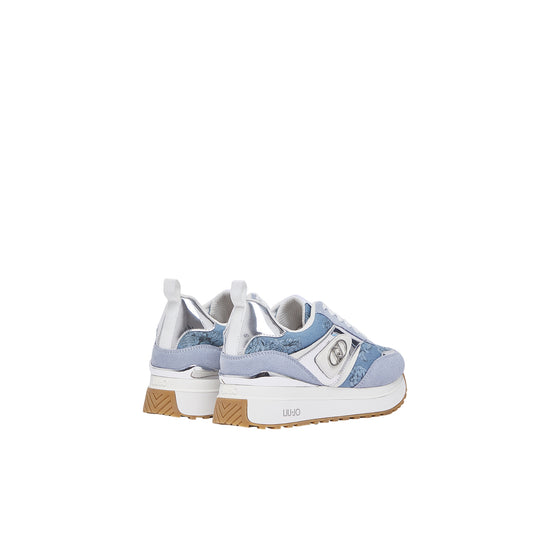 Sneakers platform Donna in denim stampato retro