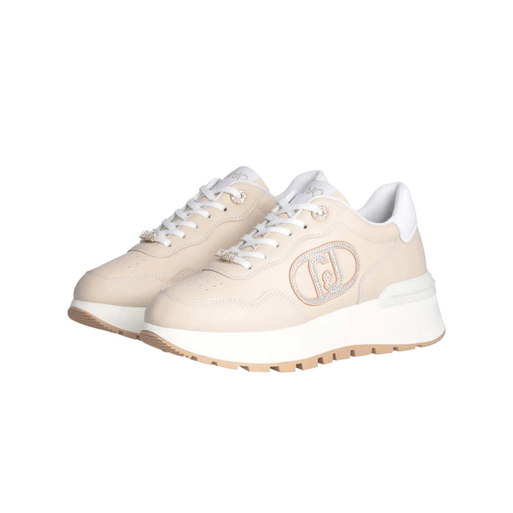 Sneakers Donna beige con logo strass