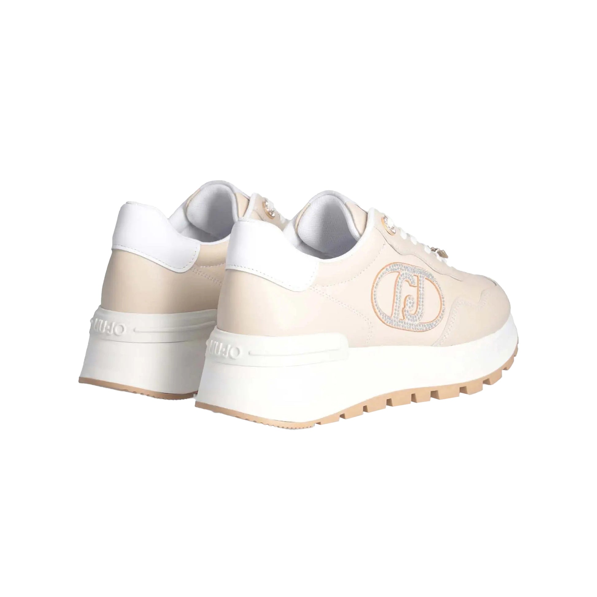 Sneakers Donna beige con logo strass