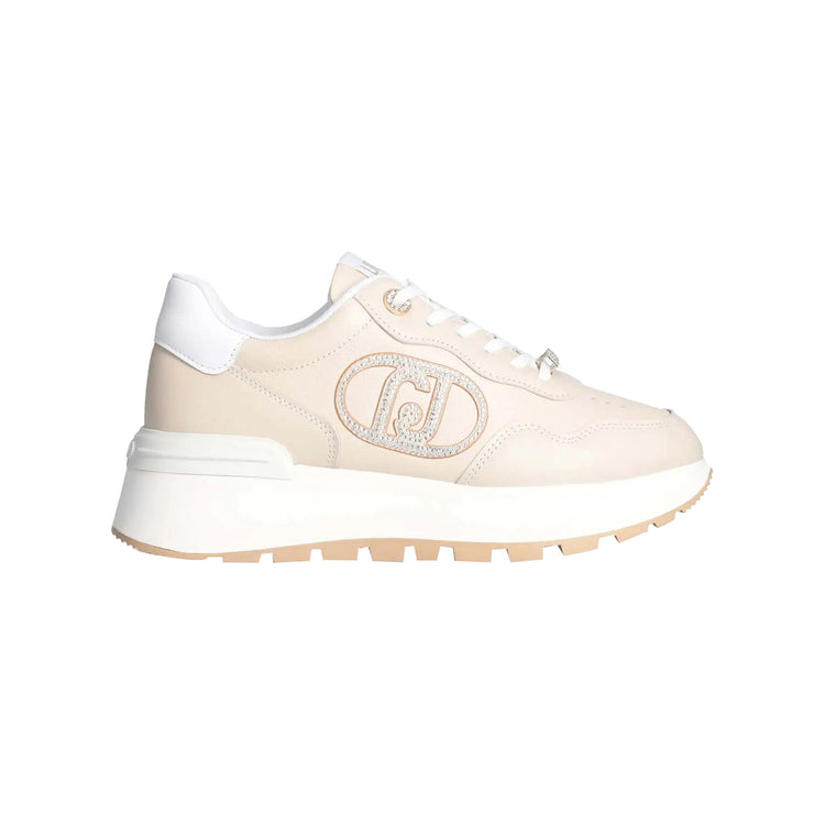 Sneakers Donna beige con logo strass