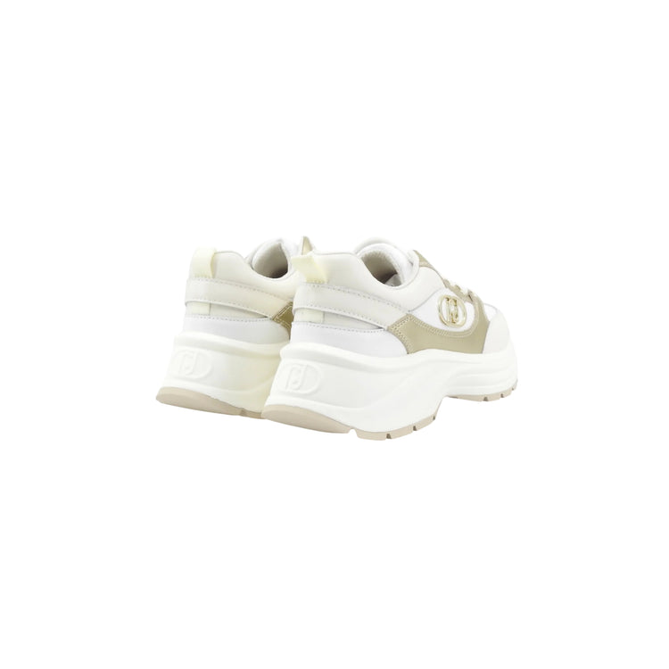 Sneakers chunky Donna in pelle bianco e oro retro