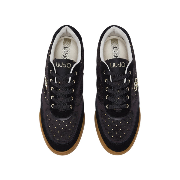 Sneakers Donna in velluto a pois nero