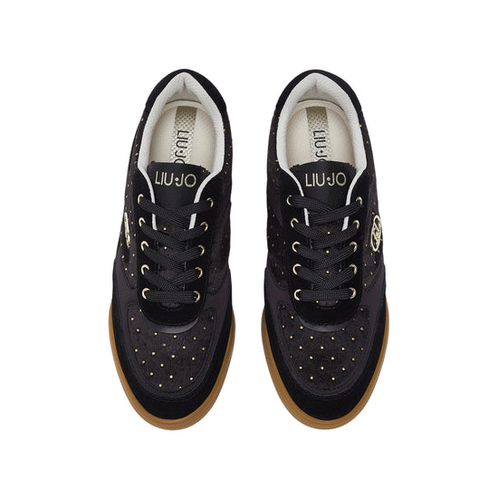 Sneakers Donna in velluto a pois nero