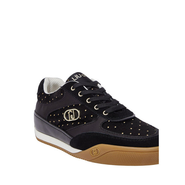 Sneakers Donna in velluto a pois nero