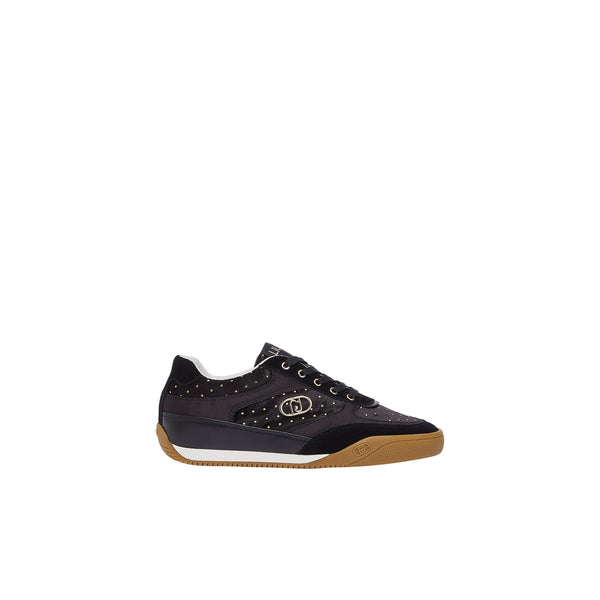 Sneakers Donna in velluto a pois nero