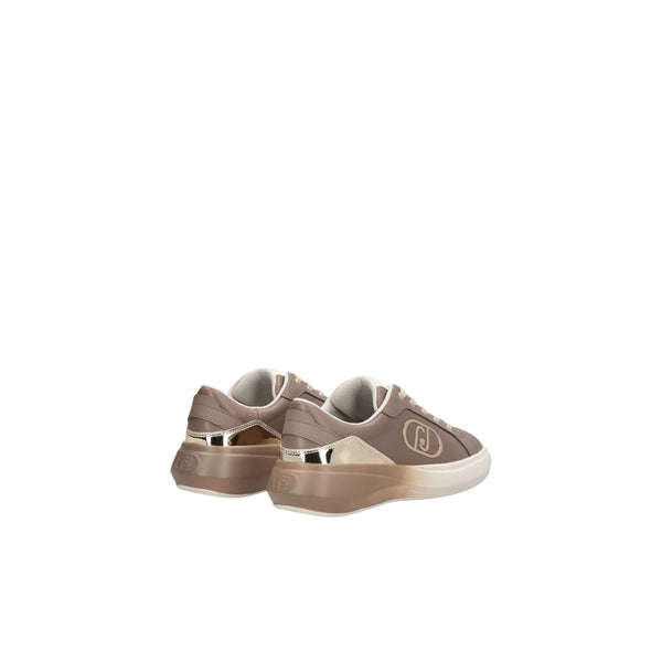 Sneakers Donna in pelle Beige con logo gold 