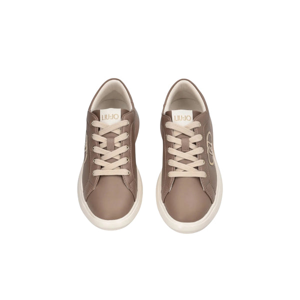 Sneakers Donna in pelle Beige con logo gold 