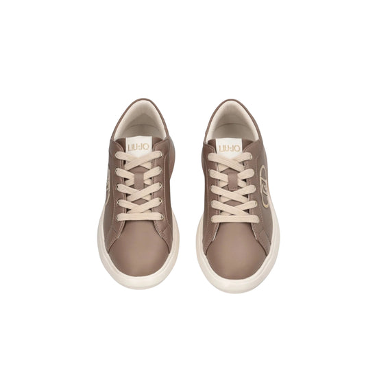 Sneakers Donna in pelle Beige con logo gold 