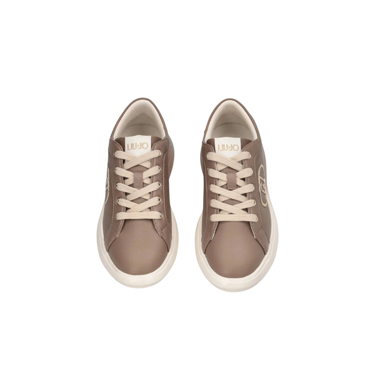 Sneakers Donna in pelle Beige con logo gold 