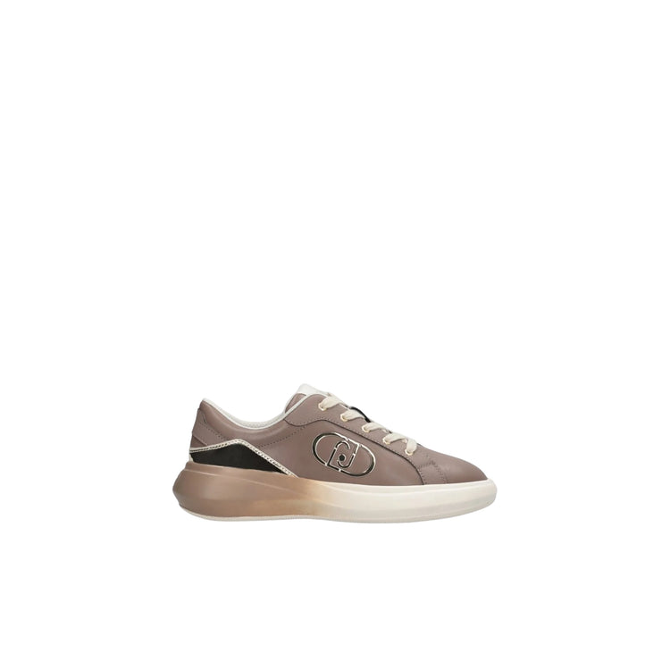 Sneakers Donna in pelle Beige con logo gold 