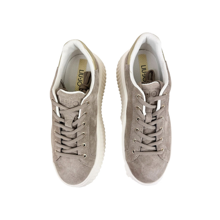 Sneakers Donna in suede beige con platform