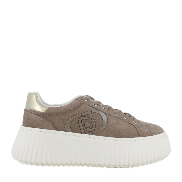 Sneakers Donna in suede beige con platform