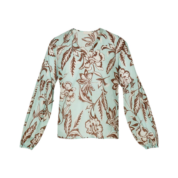 Blusa con stampa floreale all over e maniche a palloncino