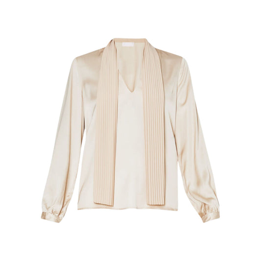 Blusa con collo a foulard plissé e maniche lunghe con bottone