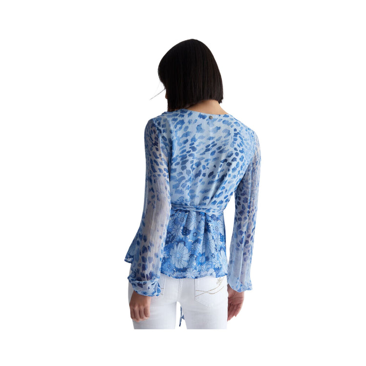 Blouse Fleurie Créponne Femme Bleu Floral