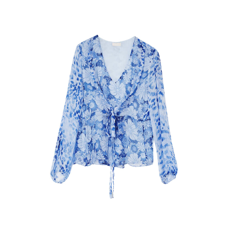 Blouse Fleurie Créponne Femme Bleu Floral