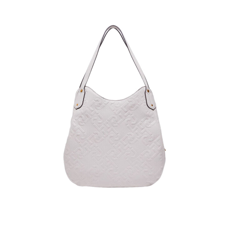 Women's bag with leather inserts and all-over logo