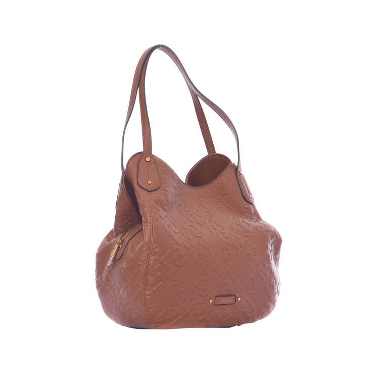 Women's bag with leather inserts and all-over logo