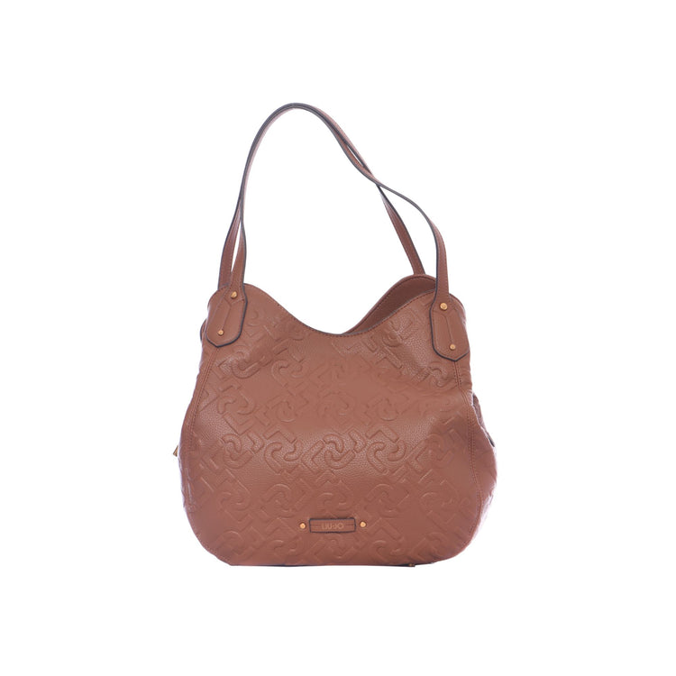 Women's bag with leather inserts and all-over logo