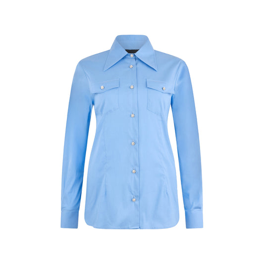 Camicia Donna celeste con bottoni gioiello