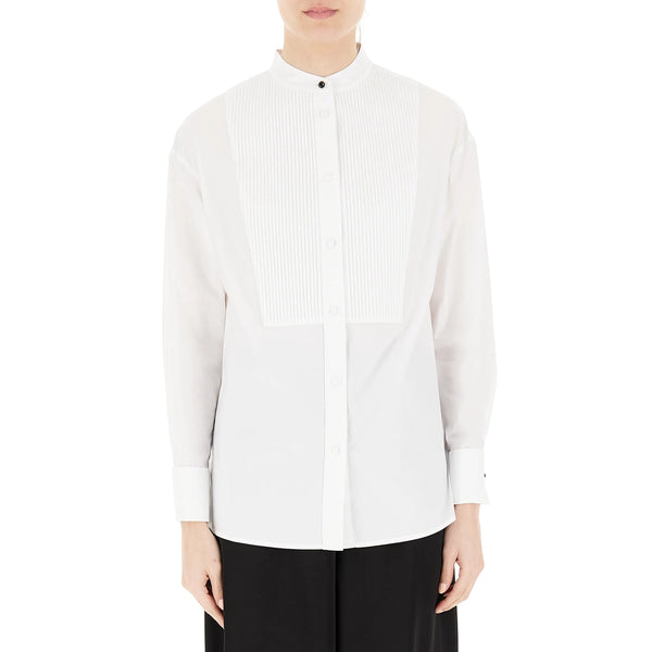 Camicia Bianca da Donna con plastron modella frontale