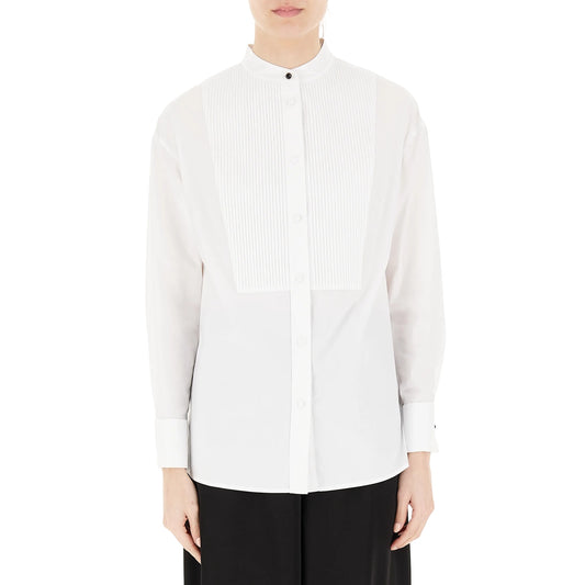 Camicia Bianca da Donna con plastron modella frontale