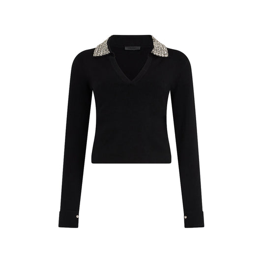 Polo Nera da Donna con ricami gioiello