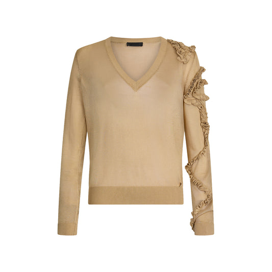 Maglia da donna beige con rouches