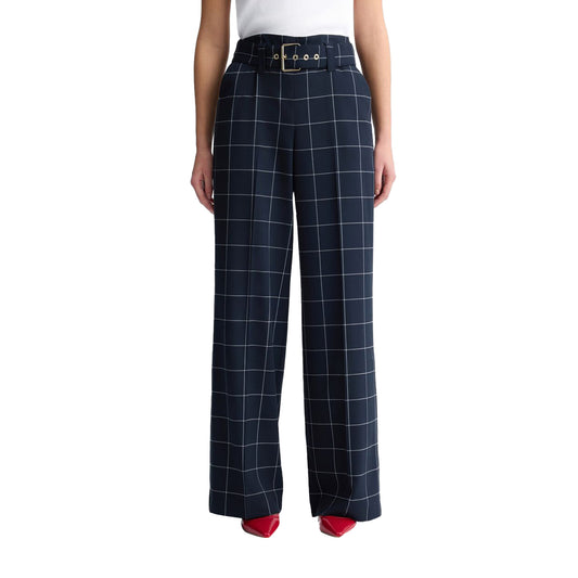 Pantaloni motivo check da Donna a vita alta Blu modella frontale