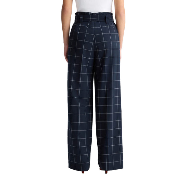 Pantaloni motivo check da Donna a vita alta Blu modella retro