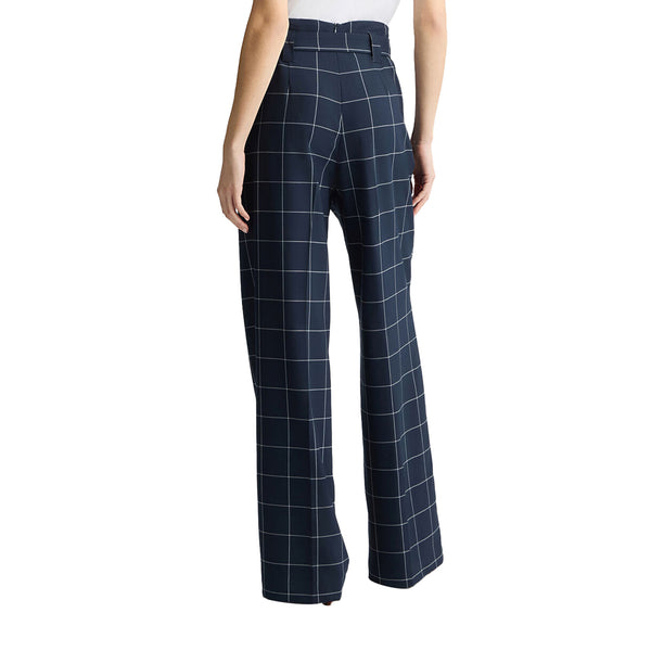 Pantaloni gessati da Donna a vita alta Blu modella retro