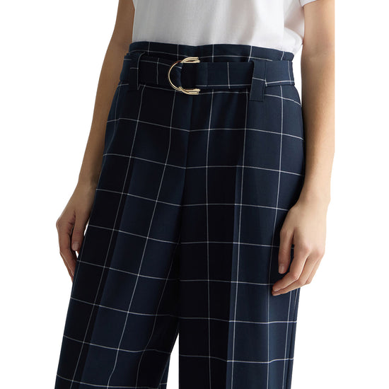 Pantaloni gessati da Donna a vita alta Blu dettaglio cintura