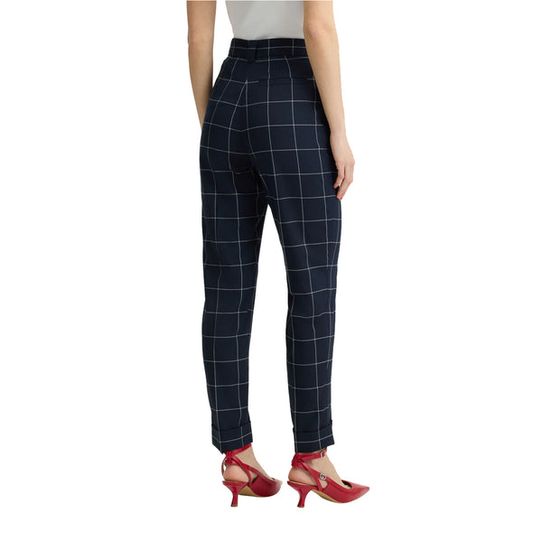 Pantaloni Donna motivo check con risvolto al fondo modella retro