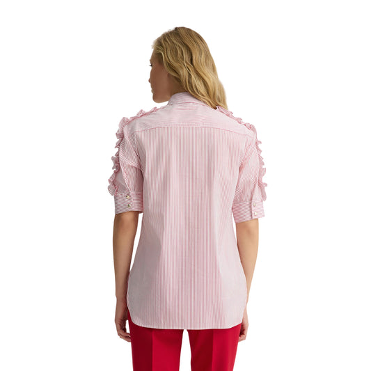 Camicia Donna a righe con rouches modella retro