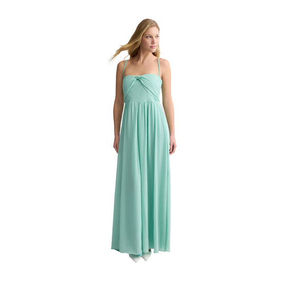 Abito lungo elegante Donna in verde acqua modella frontale