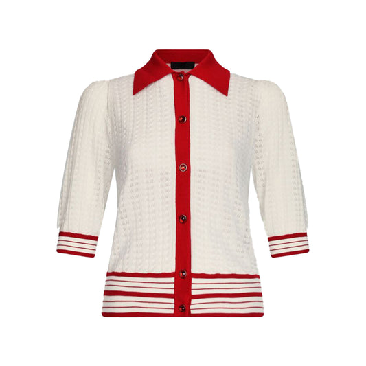 Cardigan Donna bianco e rosso in maglia