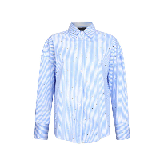 Camicia azzurra Donna in popeline con strass