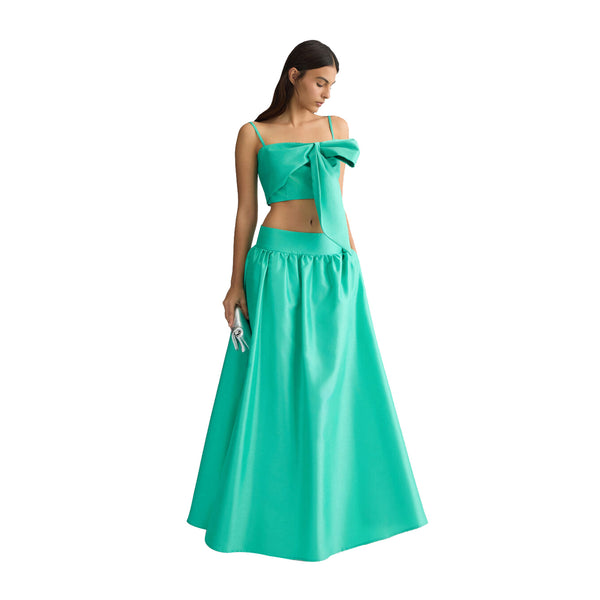 Gonna lunga da Donna in shantung verde modella intera frontale