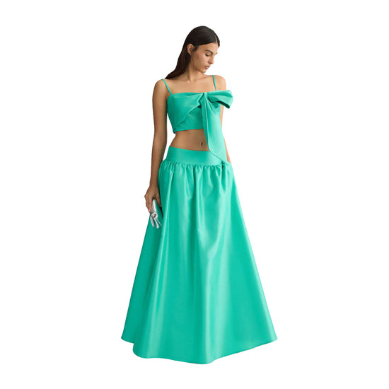 Gonna lunga da Donna in shantung verde modella intera frontale