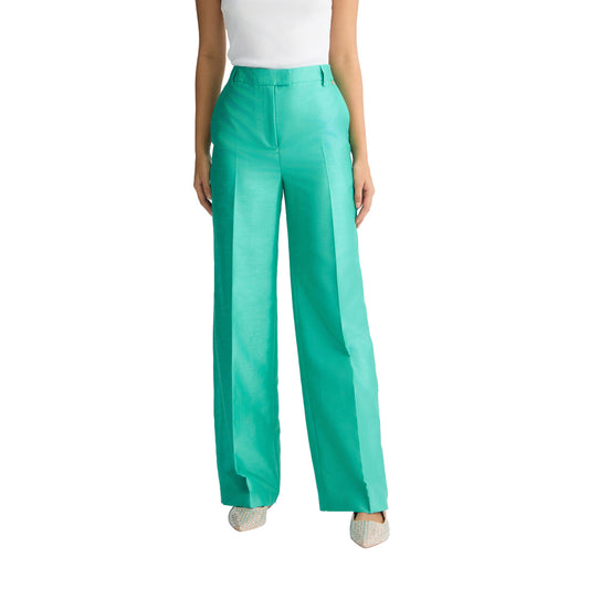 Pantaloni lunghi Donna in shantung verde modella frontale